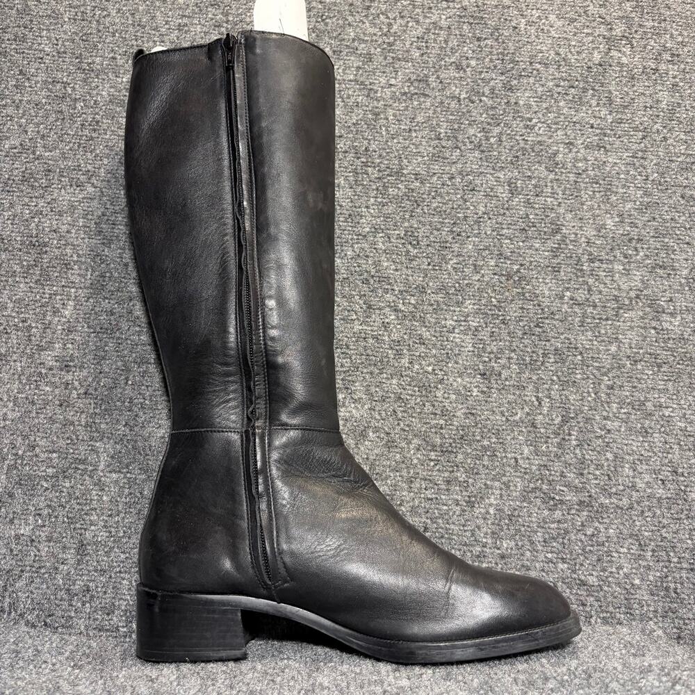 Nine West Black Leather Tall Riding Boots Women 9.5 Block Heel Knee High - Picture 2 of 10
